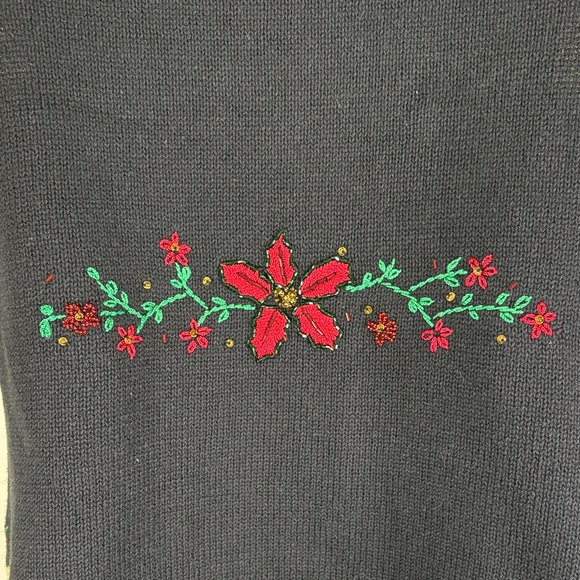 Segue Noel Festive Black Knit Vest with Red Floral Design Size Medium - Picture 5 of 12